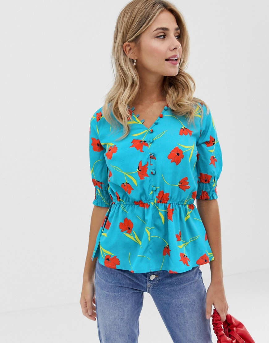 Influence floral print button through blouse