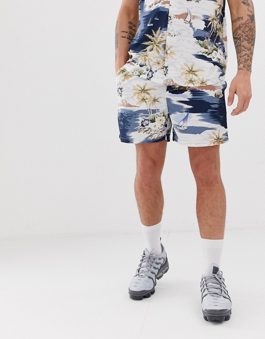 boohooMAN shorts co-ord in beach print