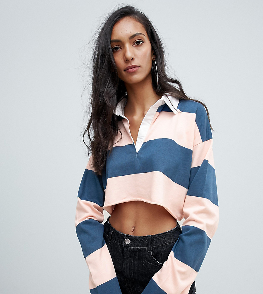 Missguided Tall cropped rugby top in multi stripe