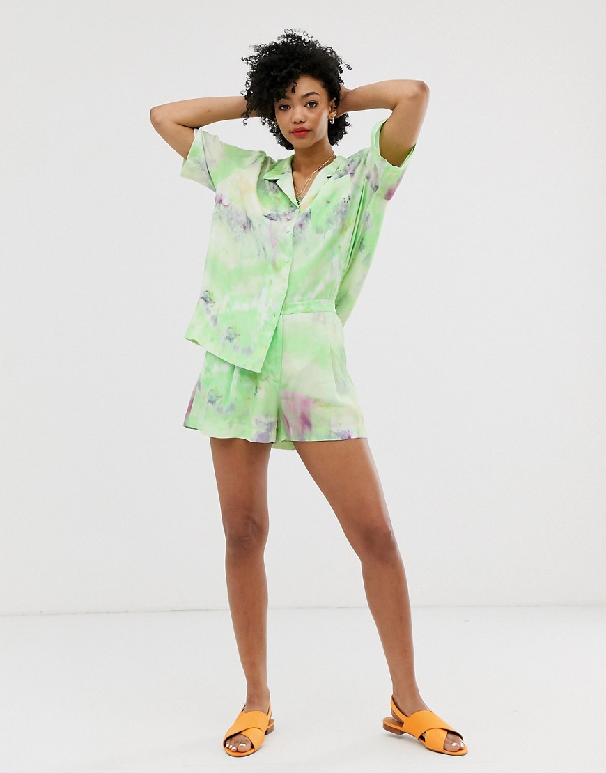 & Other Stories tie dye high waisted shorts in green
