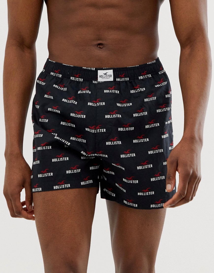 Hollister all over seagull logo woven boxer in black