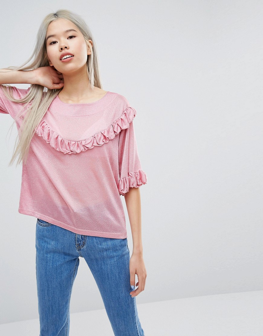 Oversize-футболка с рюшами STYLENANDA - Розовый STYLE NANDA 