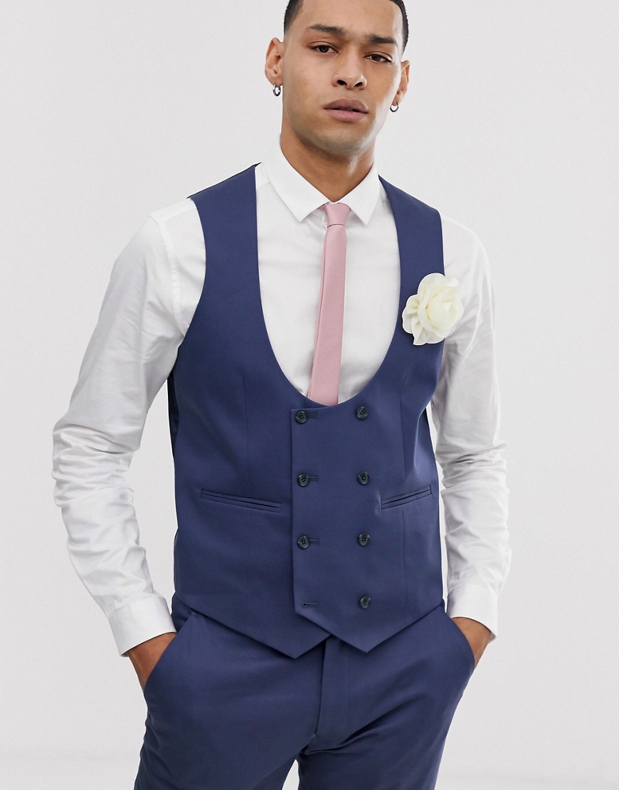 ASOS DESIGN wedding super skinny suit waistcoat in stretch cotton in indigo blue