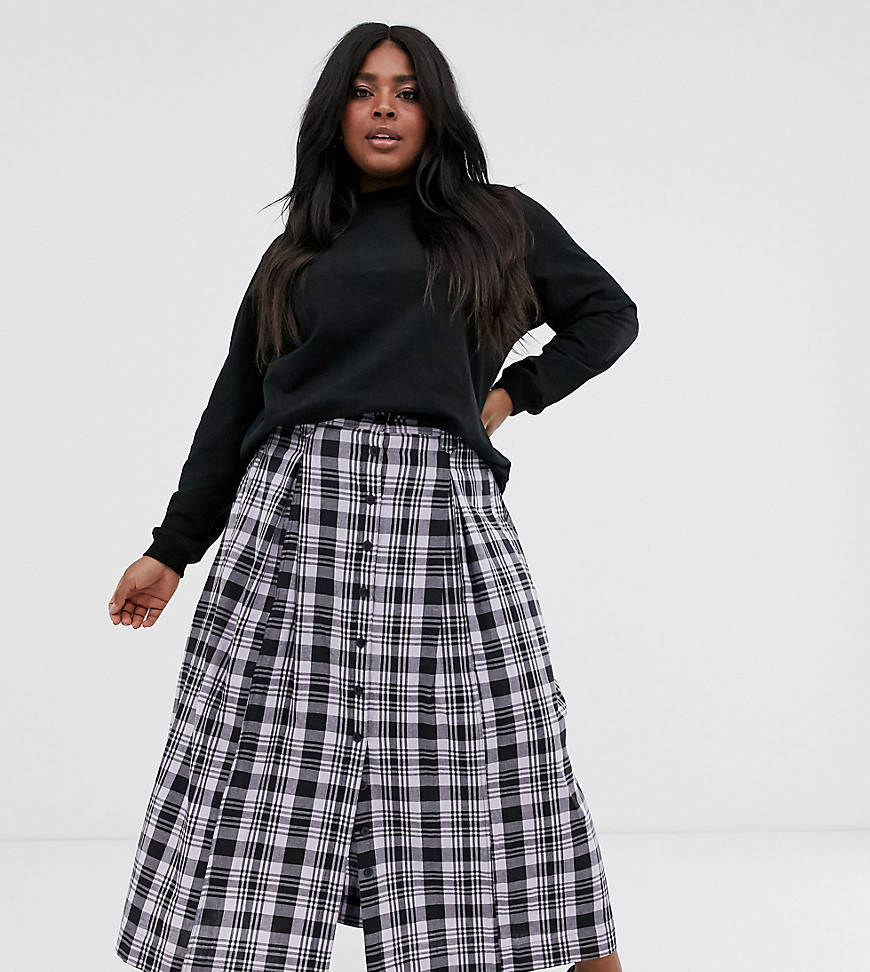 ASOS DESIGN Curve check midi skirt with button front