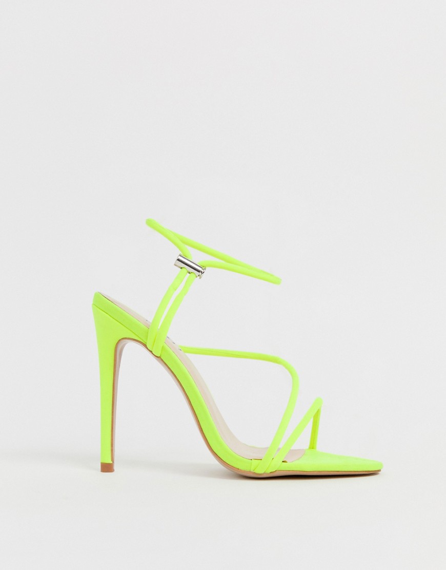 Simmi London Cassie neon yellow toggle detail heeled sandals