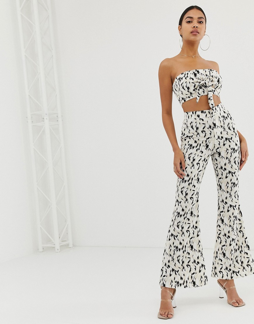 4th + Reckless printed wide leg trousers in white