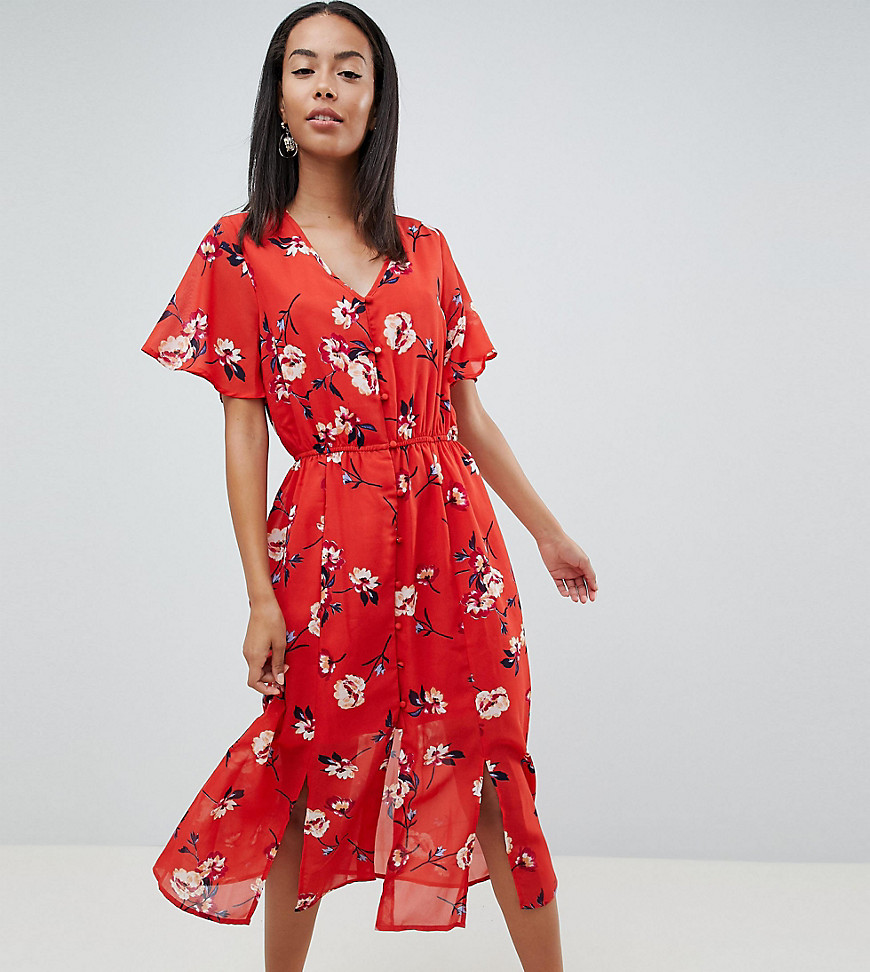 Missguided Tall Floral Button Front Midi Dress
