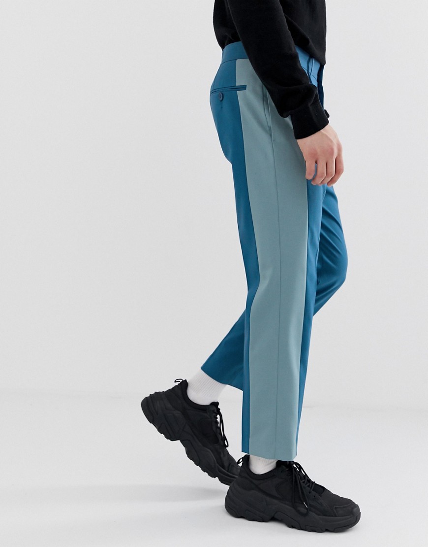 ASOS DESIGN slim crop smart trouser in half and half blue tones