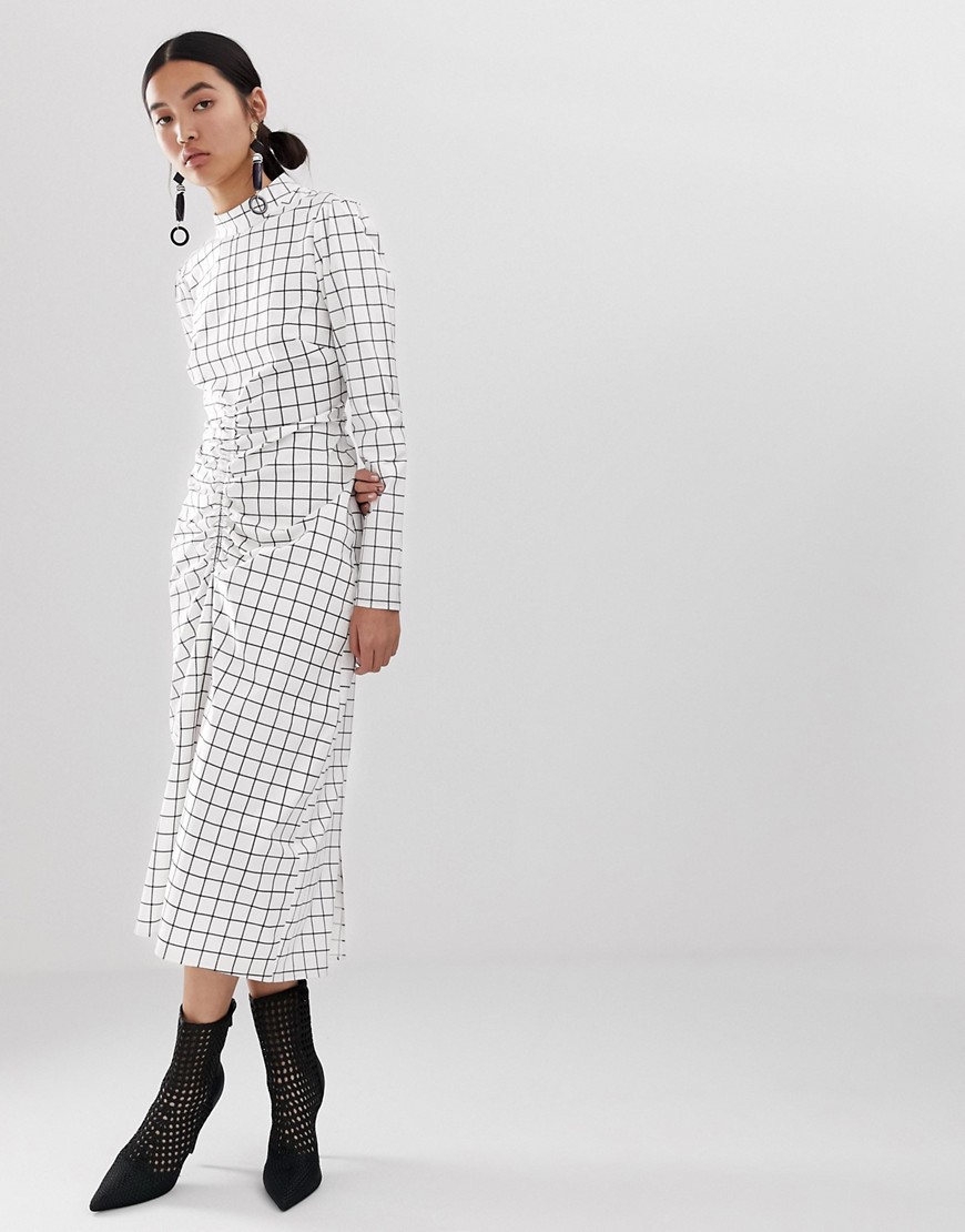 ASOS WHITE grid print dress with ruched front detail