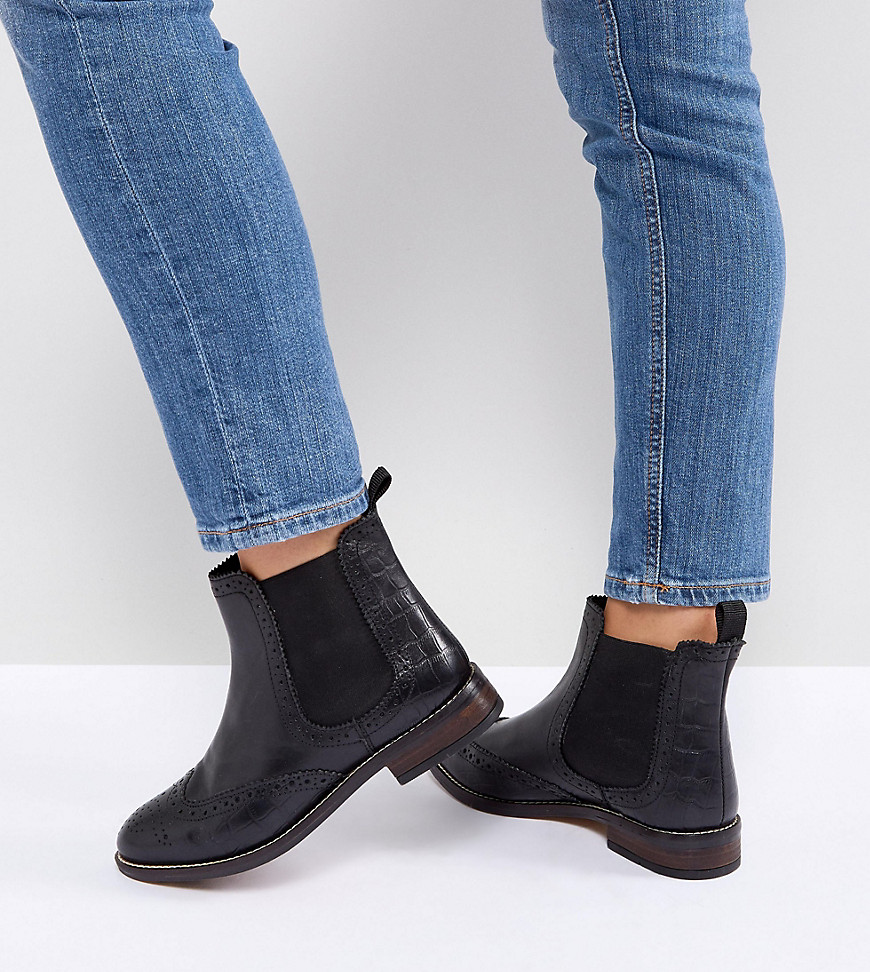 Dune London Wide Fit Quentons Leather Flat Ankle Chelsea Boots
