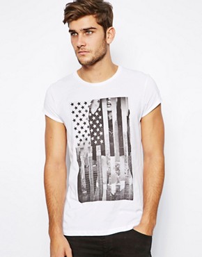 ASOS T-Shirt With Flag Print And Roll Sleeve