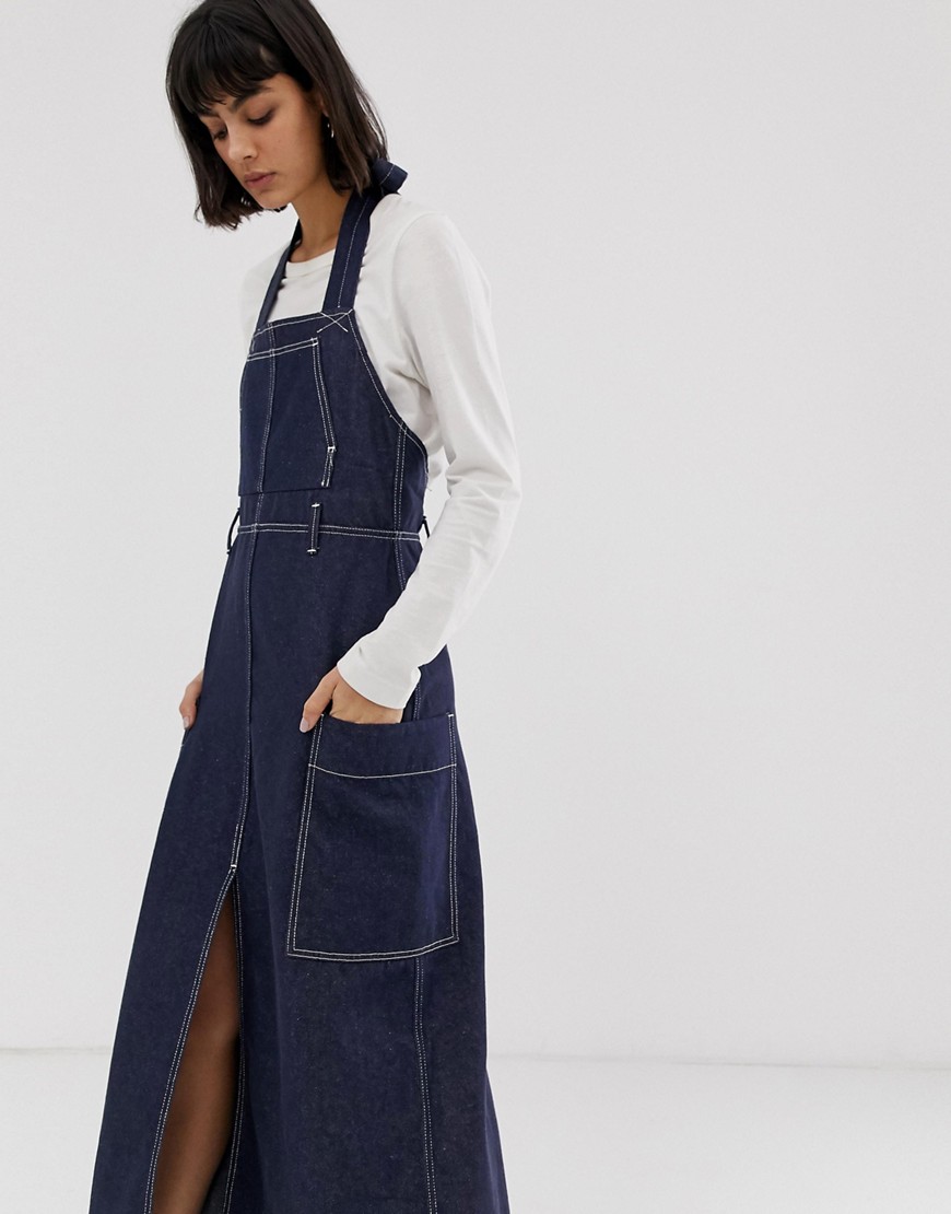 Weekday recycled edition apron denim dress in blue