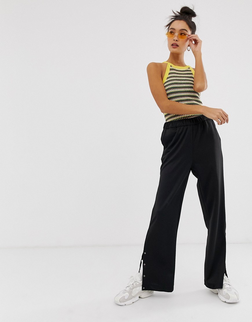 Noisy May wide leg track pant with concealed popper detail