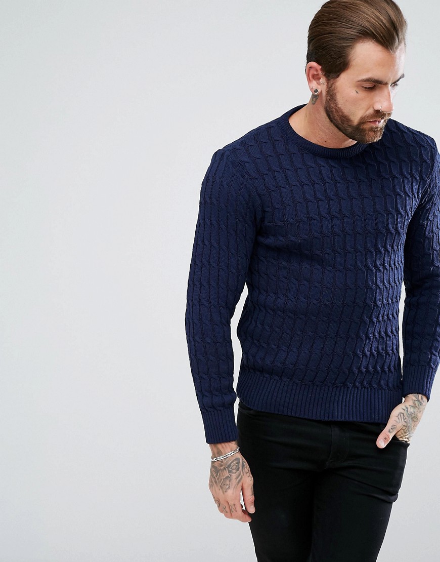 Ringspun Cable Knitted Jumper - Navy