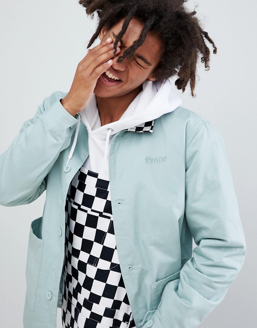 RIPNDIP twill jacket with checkerboard collar in green