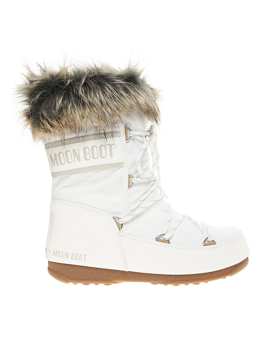 Moon Boot | Moon Boot Monaco Low Faux Fur White Snow Boots at ASOS