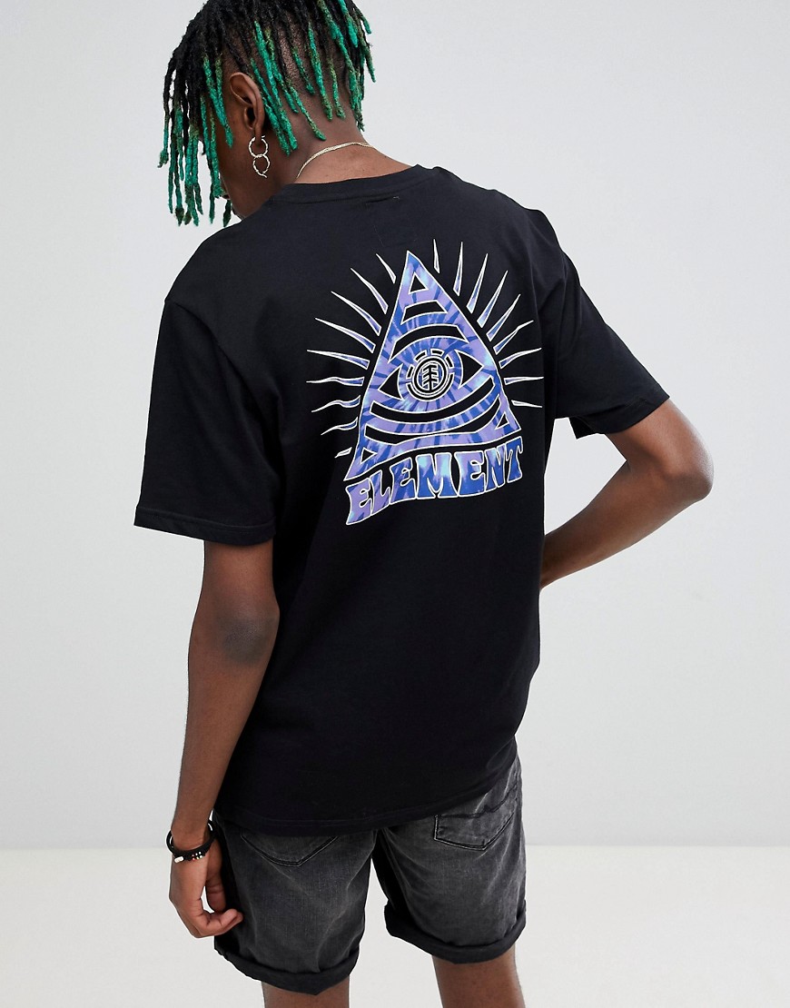 Element Amnesia tie dye t-shirt with back print in black - Black