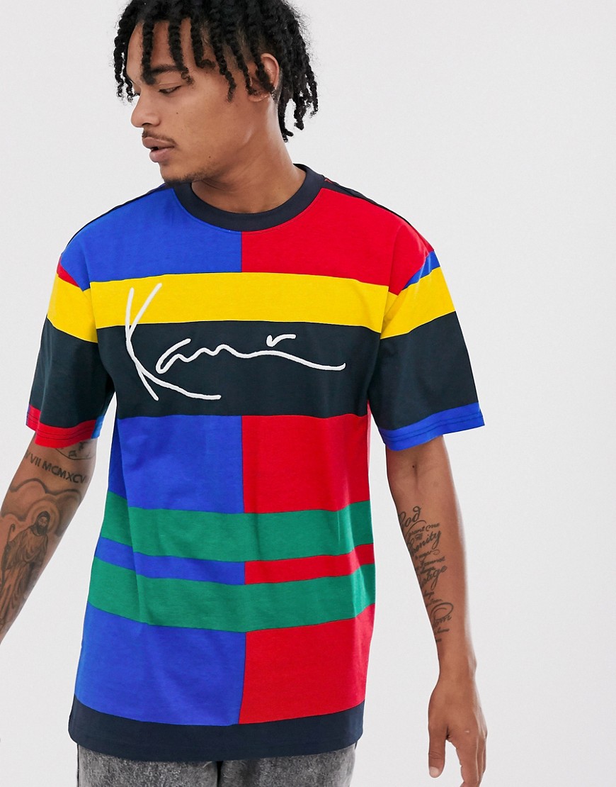 Karl Kani Signature Block t-shirt with embroidered logo in blue/red