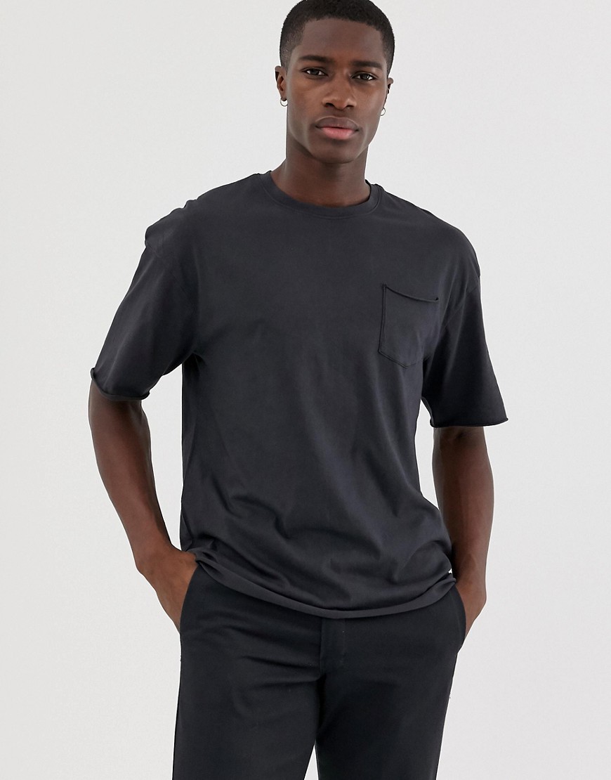 Jack & Jones Originals oversize fit raw hem t-shirt in black