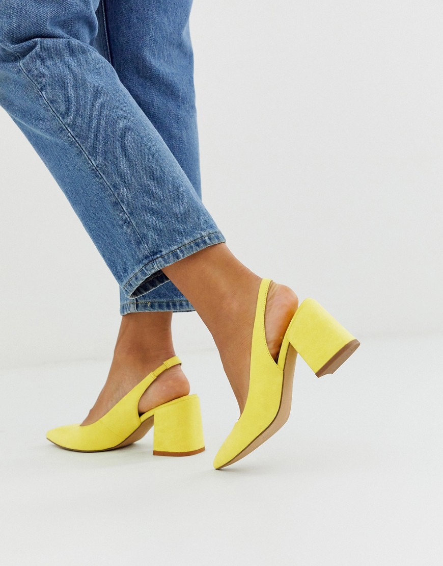 Asos Design Samson Slingback Mid Heels In Pale Yellow