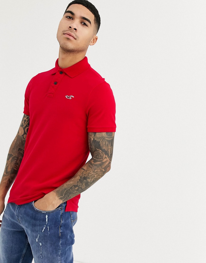 Hollister icon logo heritage slim fit pique polo in red