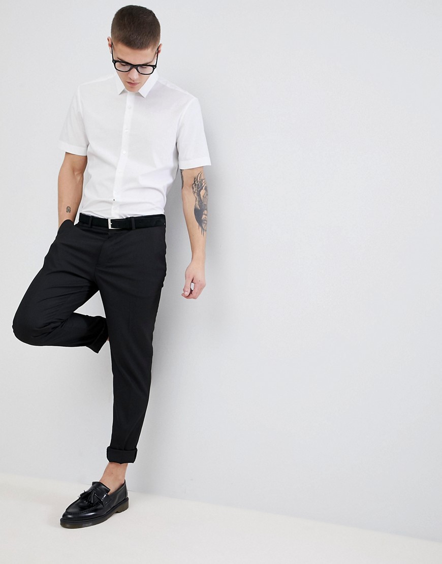 Строгая приталенная рубашка с короткими рукавами Calvin Klein - Белый 