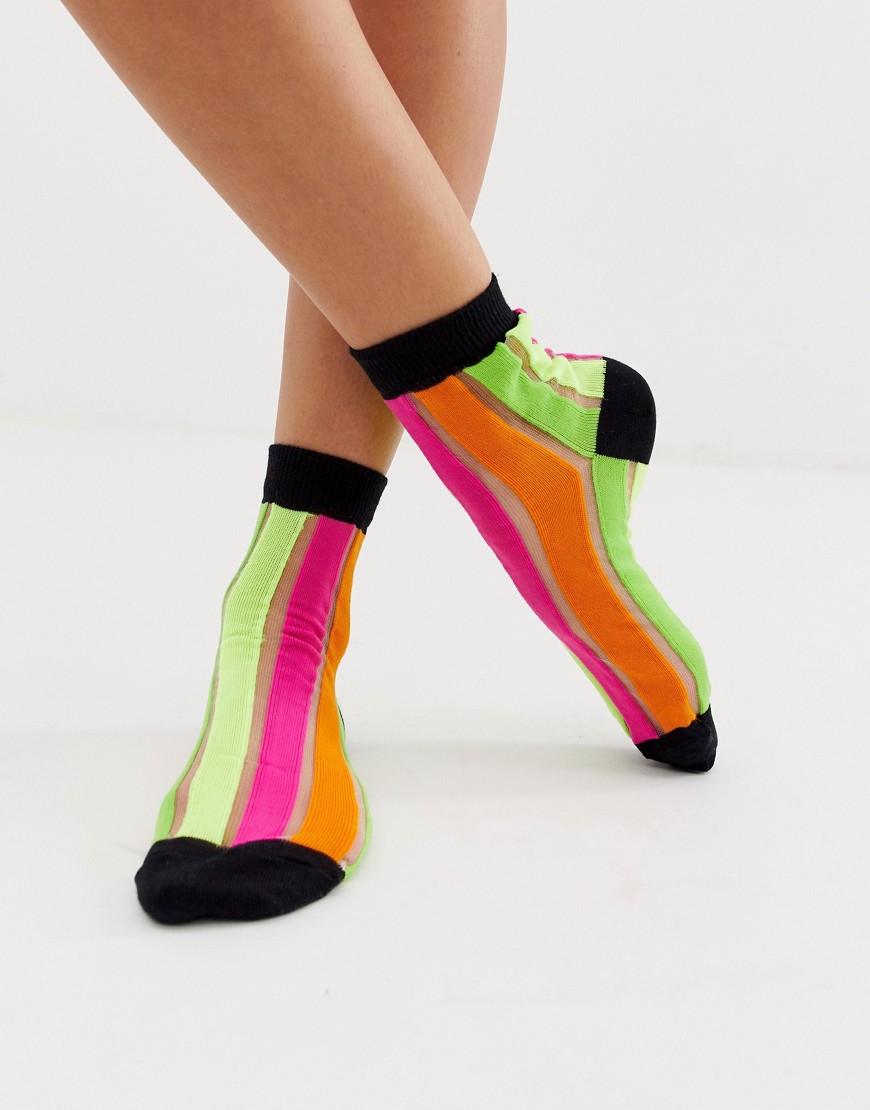 ASOS DESIGN neon striped socks