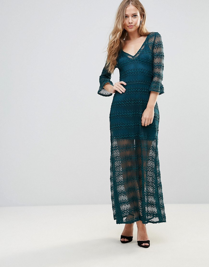 Wyldr Light Music Knitted Lace Maxi Dress With Seperate Slip - Green