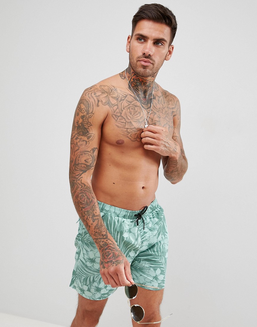 Lindbergh Swim Shorts With All Over Print In - Mist green