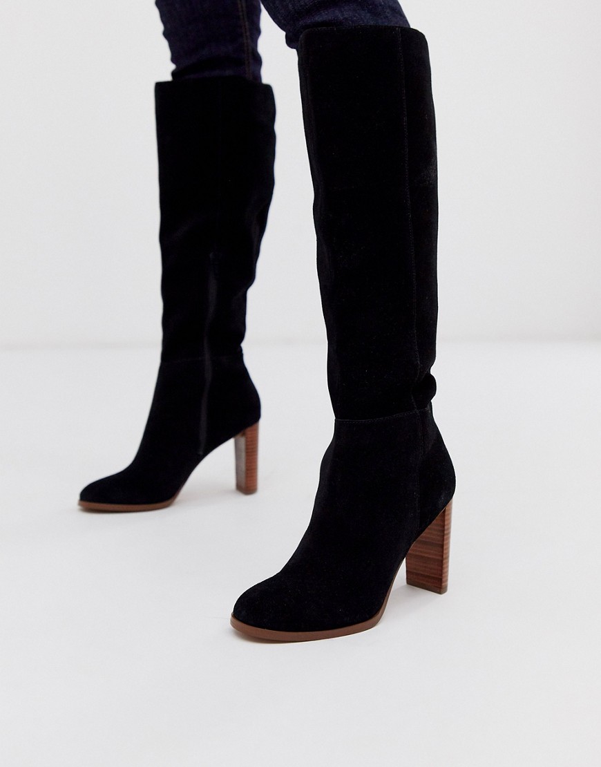 Asos Design Wide Fit Clover Premium Suede Knee High Boots In Black