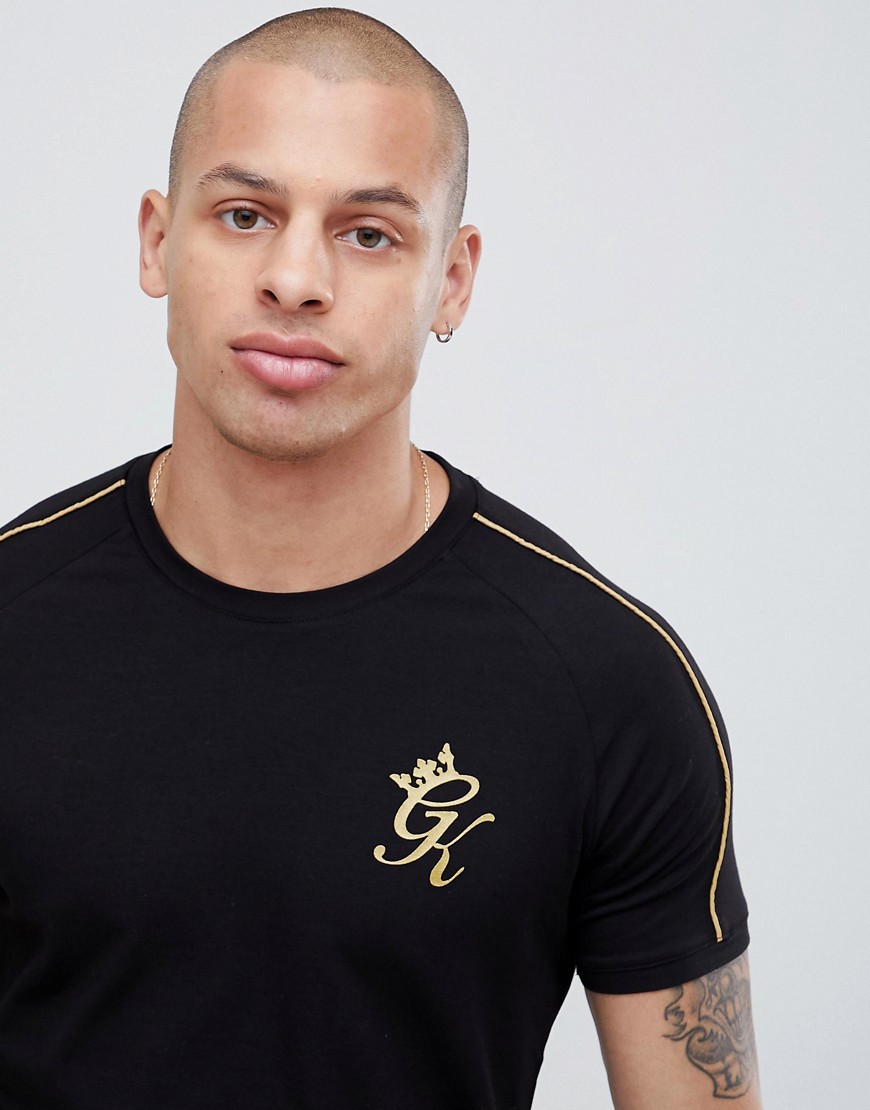 Gym King muscle t-shirt in black with gold side stripe