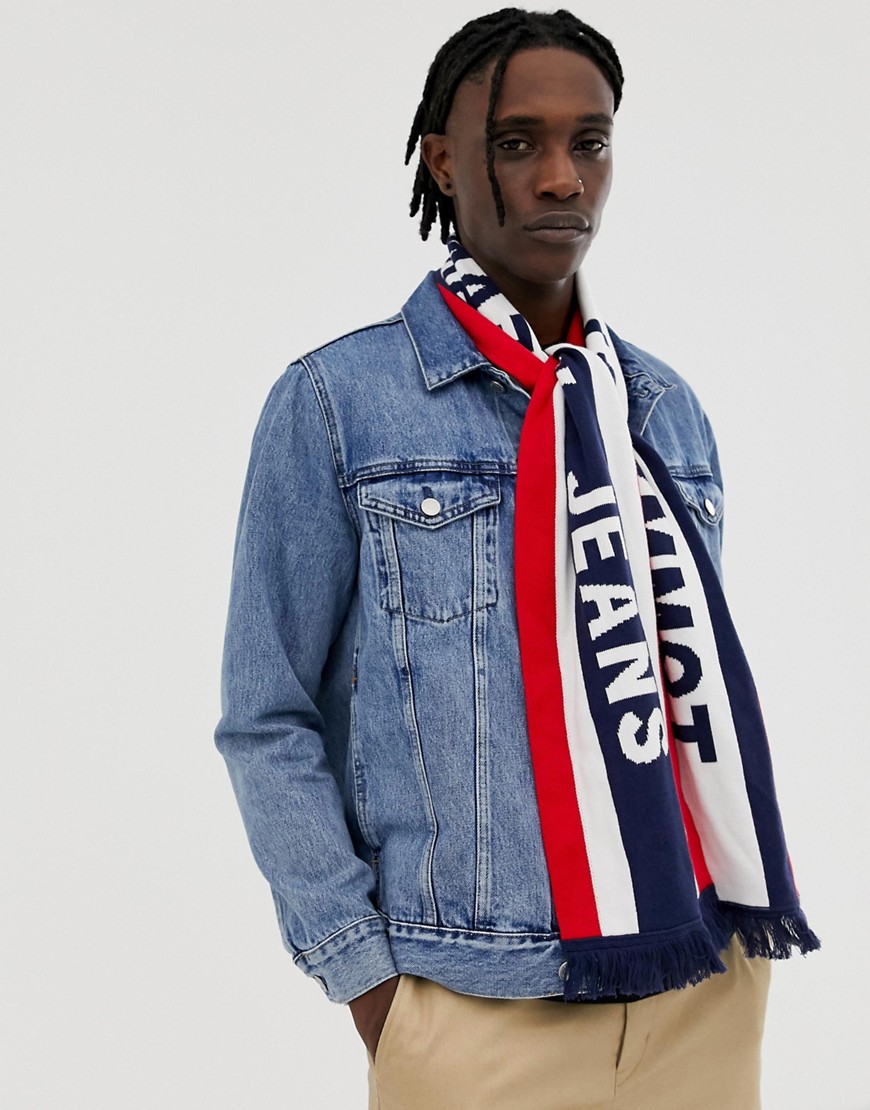 Tommy Jeans heritage logo knitted scarf in navy