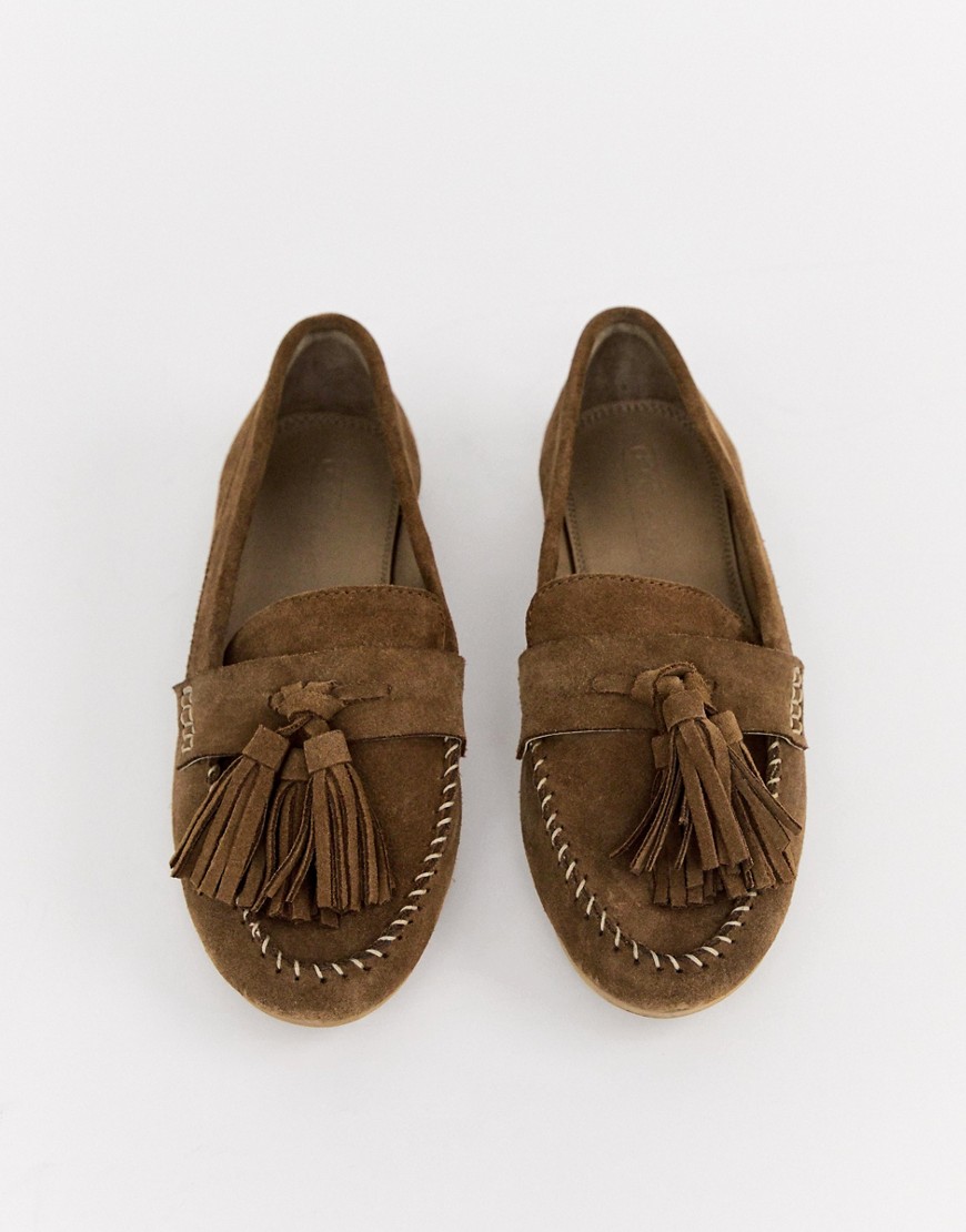 Asos Design Marco Leather Moccasin Flat Shoes-tan