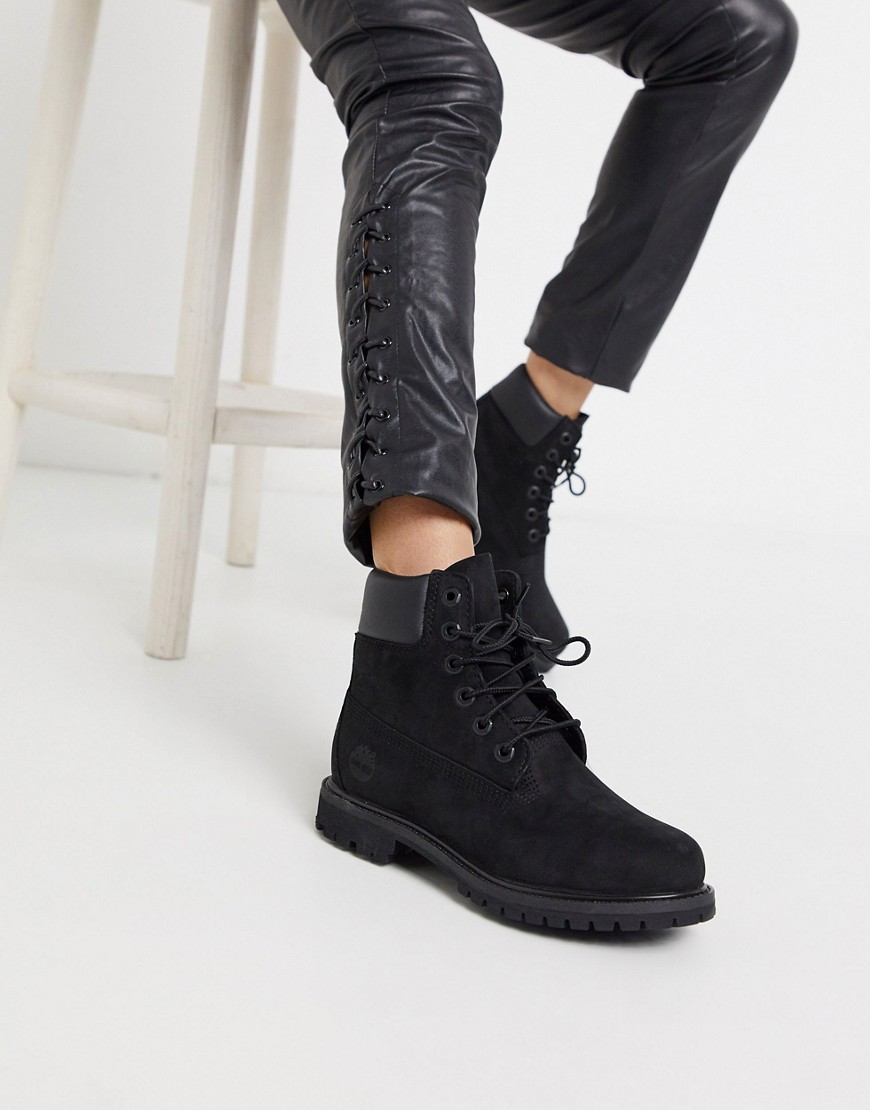 Image 1 of Timberland 6 Inch Premium Black Lace Up Flat Boots