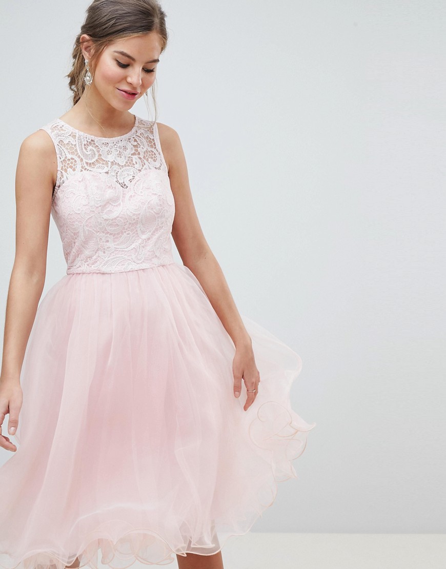 Chi Chi London Midi Tulle Prom Dress with Premium Lace Bodice