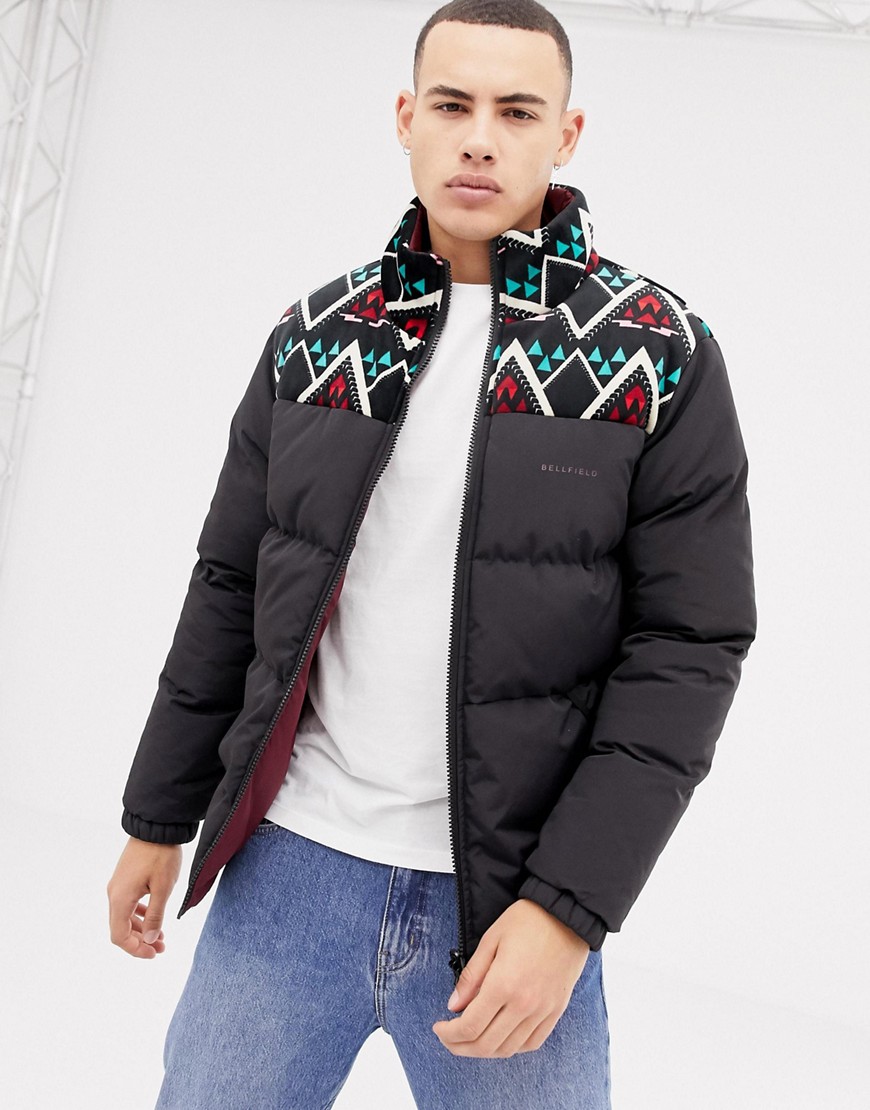 Bellfield reversible puffer jacket with contrast panelling in black