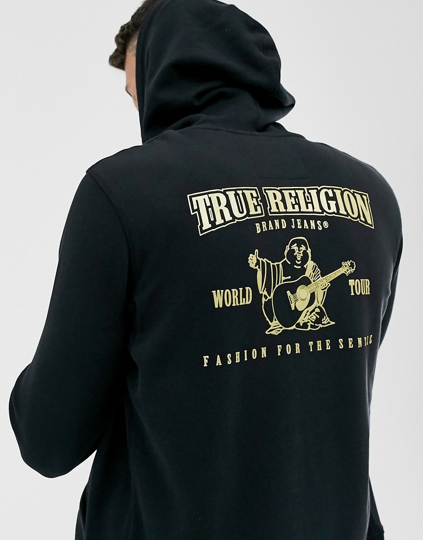 True Religion buddah metalic logo hoodie in black