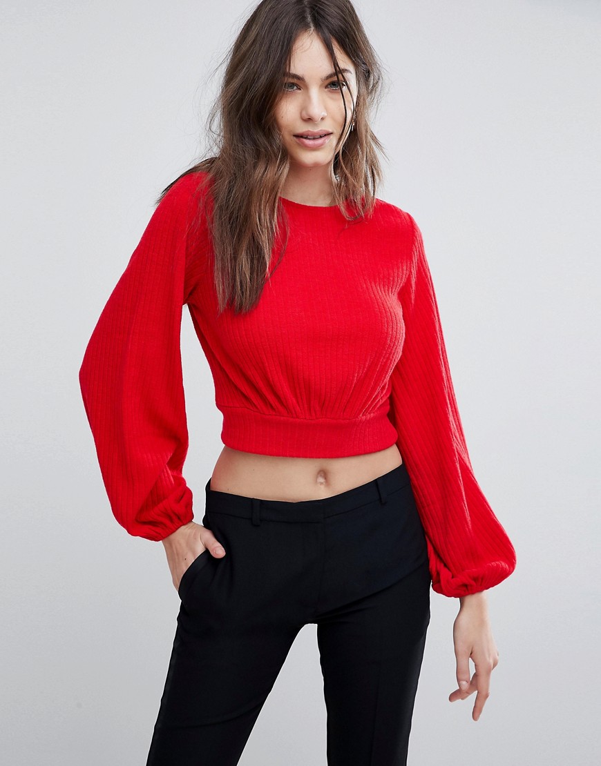 Fashion Union Balloon Sleeve Cropped Knitted Jumper