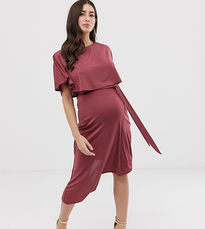 ASOS DESIGN Maternity nursing cape crop top midi dress with asymmetric skirt