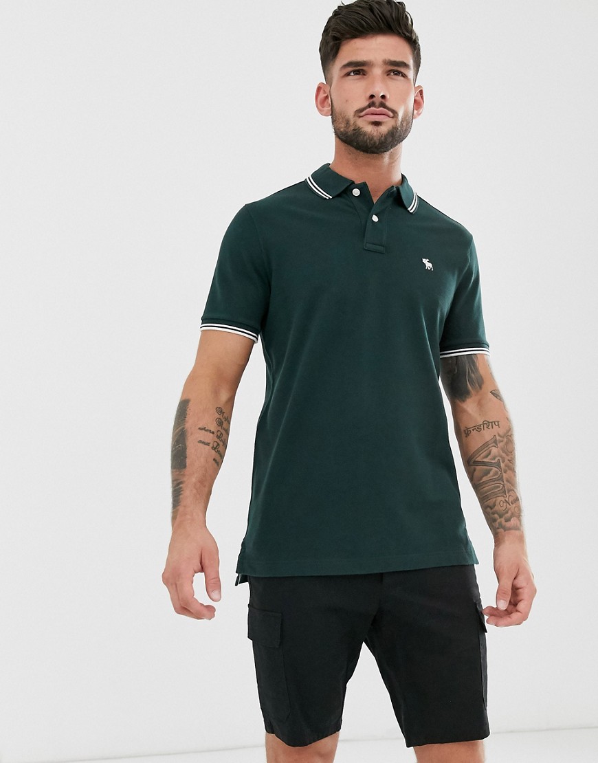 Abercrombie & Fitch icon logo tipped pique polo in green