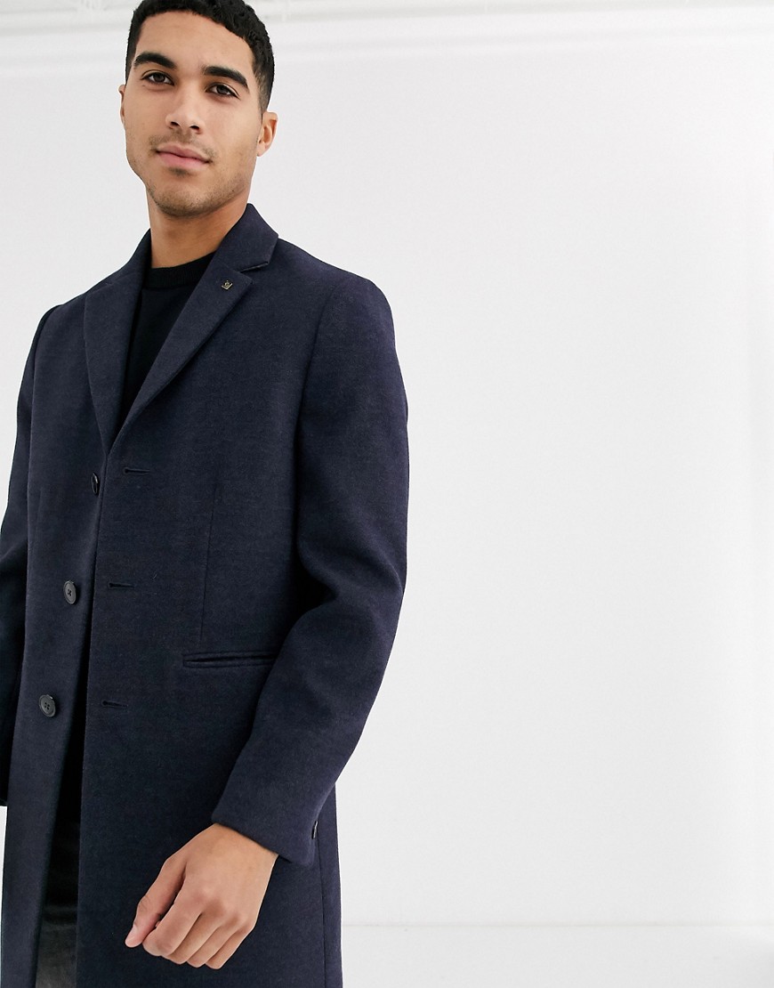 Burton Menswear faux wool overcoat in navy