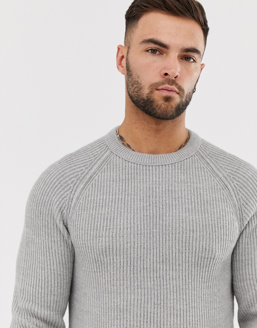 Jack & Jones Originals crew neck knitted jumper in grey