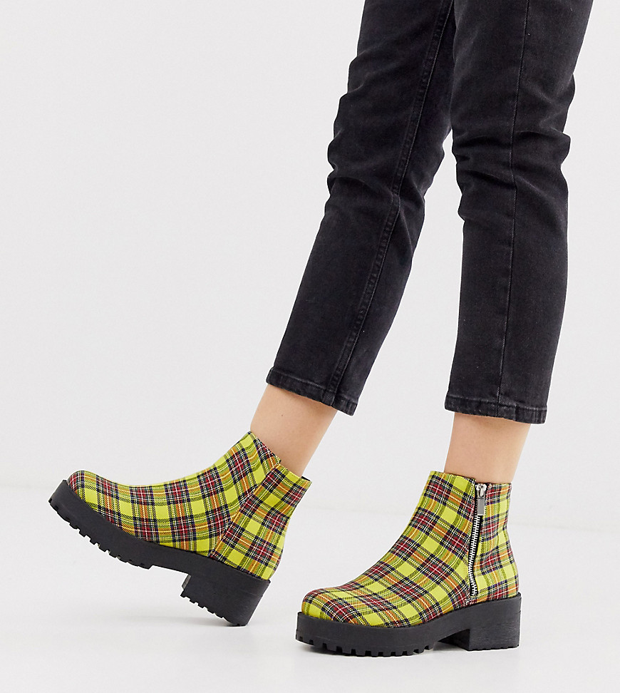 Park Lane wide fit side zip boot in yellow check