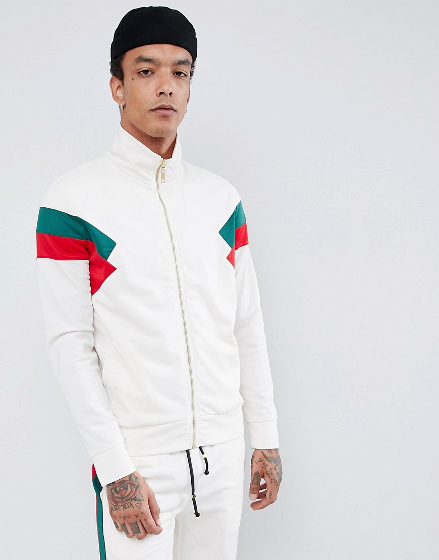 Criminal Damage track jacket in white with red side stripe