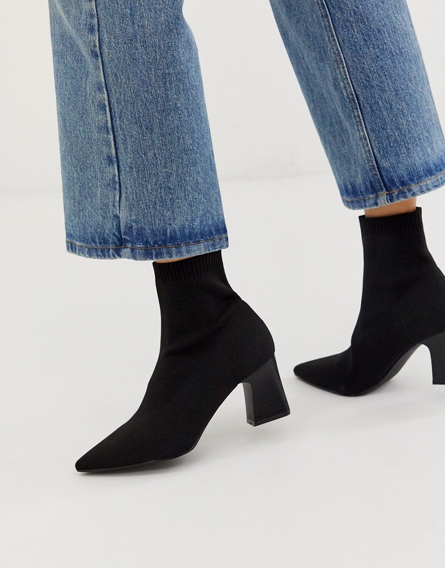 RAID Eva black knitted sock boot with stacked heel