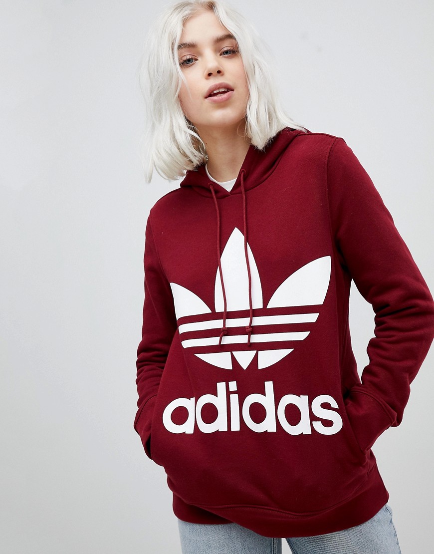 Adidas Originals Adicolor Trefoil Hoodie In Burgundy-red | ModeSens