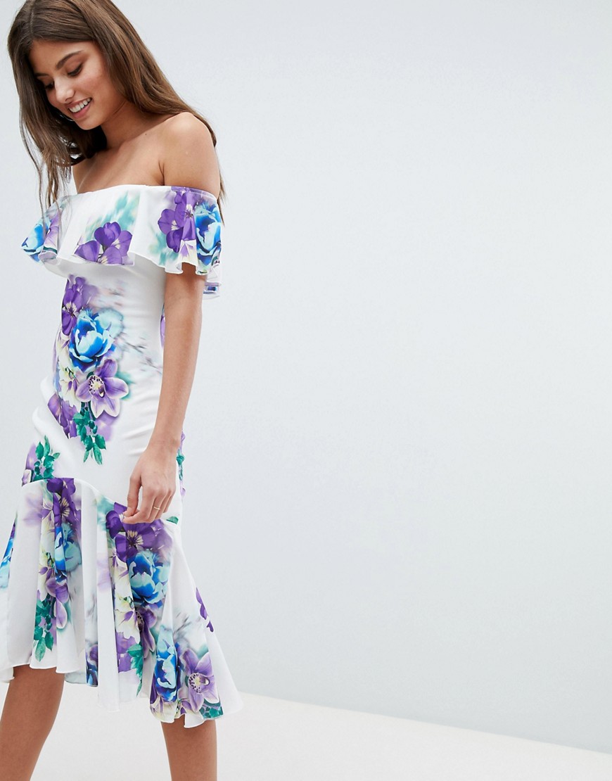 Jessica Wright Bardot Floral Dress With Frill Hem