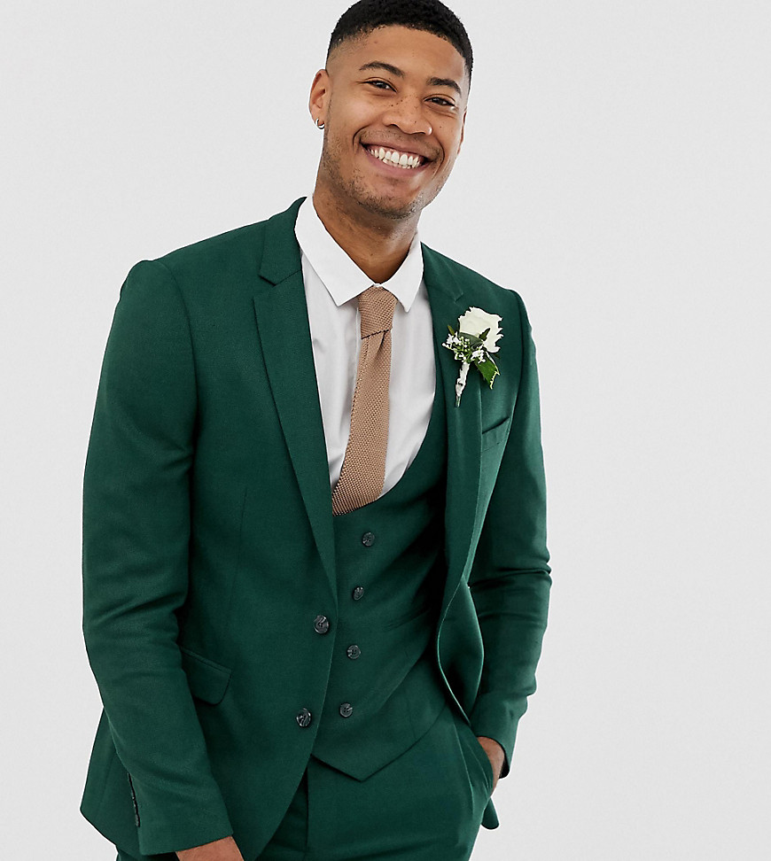ASOS DESIGN Tall wedding skinny suit jacket in forest green micro texture