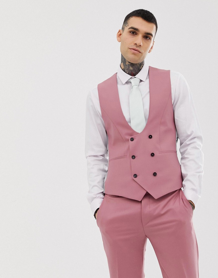 Twisted Tailor Ellroy super skinny waistcoat in dusky pink