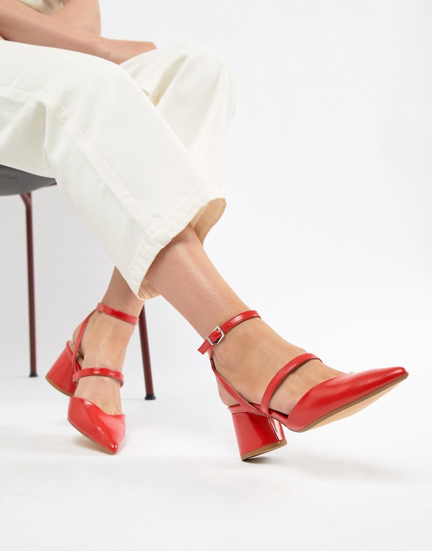 Bershka multi strap block shoe in red - Red